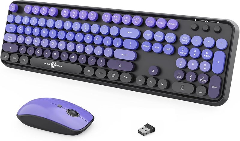 FOPETT Wireless Keyboard and Mouse Combo, 104 Keys Full-Sized 2.4 GHz Round Keycap Colorful Keyboards, USB Receiver Plug and Play, for Windows, Mac, PC, Laptop, Desktop (GradientPurple) - Image 1